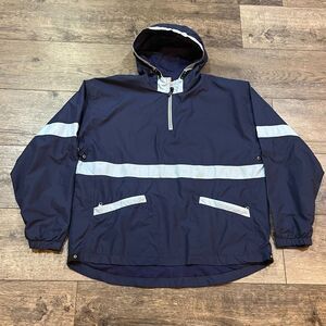 Vintage Y2K No Fear 1/4 Zip Blue White Windbreaker Lightweight Jacket Mens Large